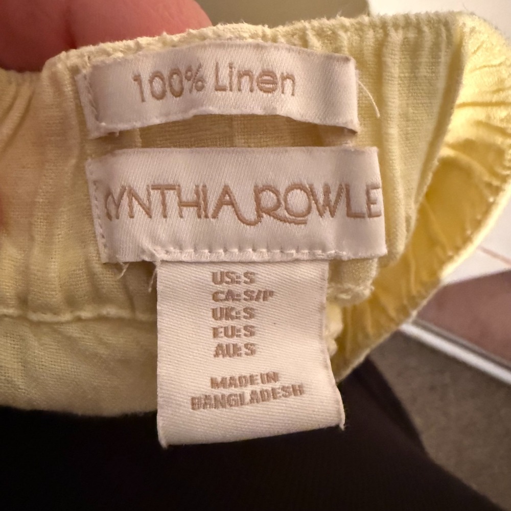 Cynthia Rowley Butter Yellow 100% Linen Small Crop Pants Effortless Minimalist - Picture 6 of 6